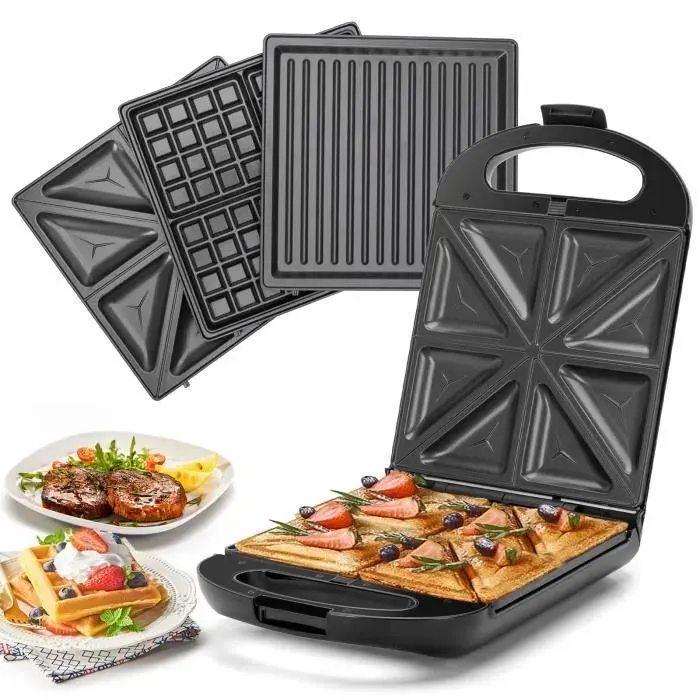 Taylor Swoden Bruno - 3 en 1 : appareil à sandwich gaufrier gril. 1200W 0% BPA Peut contenir 4 sandwichs