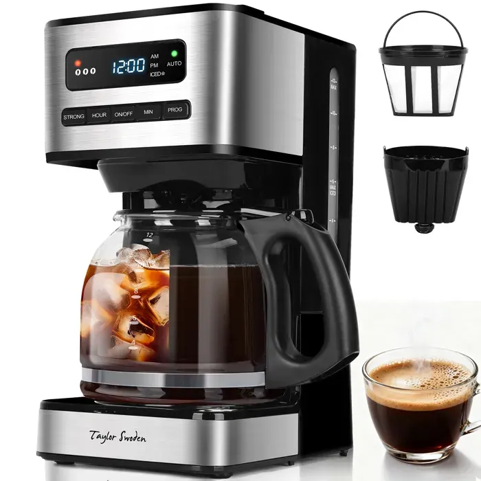 Taylor Swoden Cafetiere filtre 1.8L (12-15 Tasses) - Programmable 24H 3 Niveaux Concentration + Café Glacé Maintien au chaud
