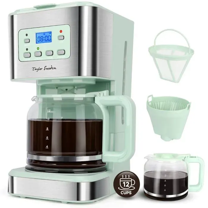 Taylor Swoden Cafetière Filtre Électrique. 950W 15L. Programmable 24h Maintien au chaud 40min.12 Tasses. Auto-nettoyante.Sans BPA