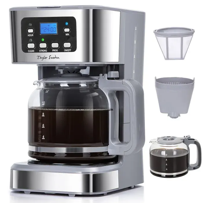 Taylor Swoden Cafetiere Filtre Programmable 24h Cafetiere Electrique 15L à 12 Tasses Machine a Cafe Maintien au Chaud et Anti-Gou