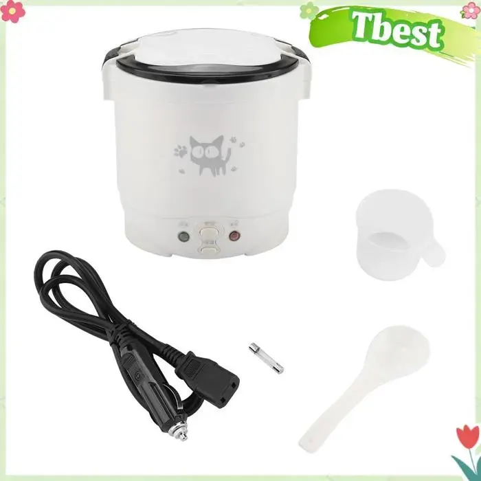 Tbest Cuiseur à riz électrique pour voitures Cuiseur à riz électrique Portable multifonctionnel 12V electromenager riz Blanche