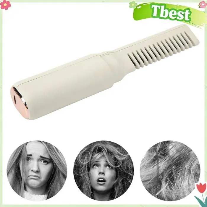 Tbest Mini fer à lisser rechargeable Mini lisseur à cheveux rechargeable 3 températures réglables 2000 mAh sport materiel Kaki