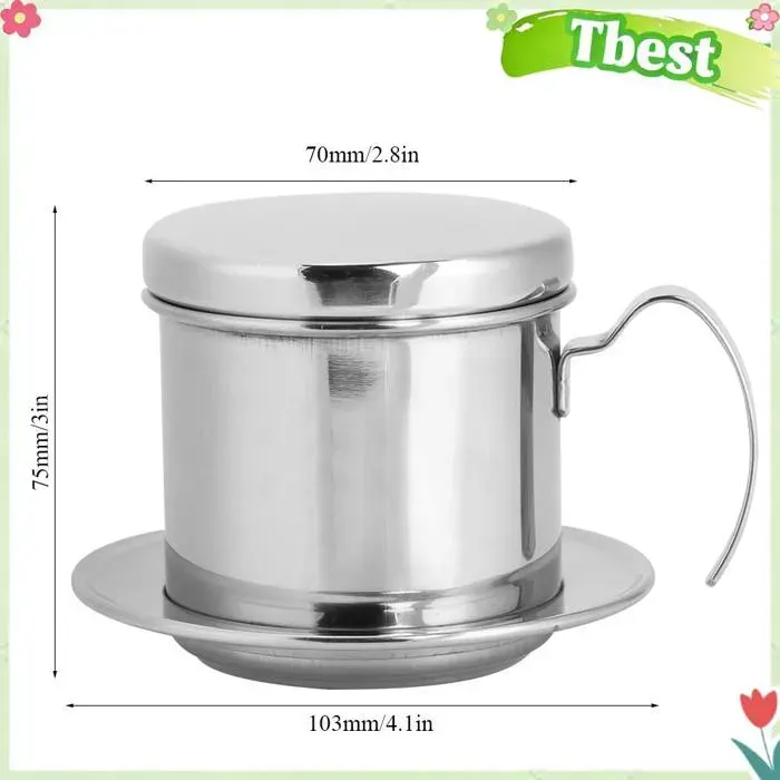 Tbest Pot à café Cafetière Filtre Goutte à Café en Acier Inoxydable Portable pour Extérieur Bureau Cuisine culinaires cafe Argent