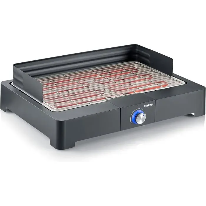 TCJMAY SARL-Barbecue électrique 2200 W inox avec pare-vent amovible bac à eau usage intérieur/extérieur noir