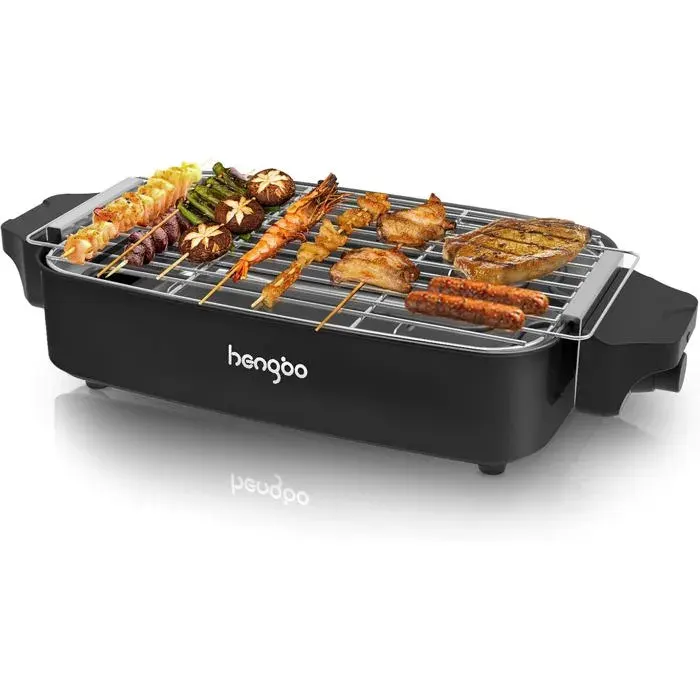 TCJMAY SARL-Grill électrique de table inox barbecue sur pied 1800 W thermostat 260°C sans fumée