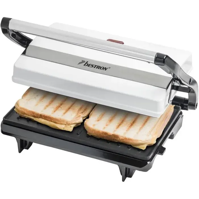 TCJMAY SARL-Machine à panini 700 W avec bac récupérateur poignée cool-touch revêtement antiadhésif blanc
