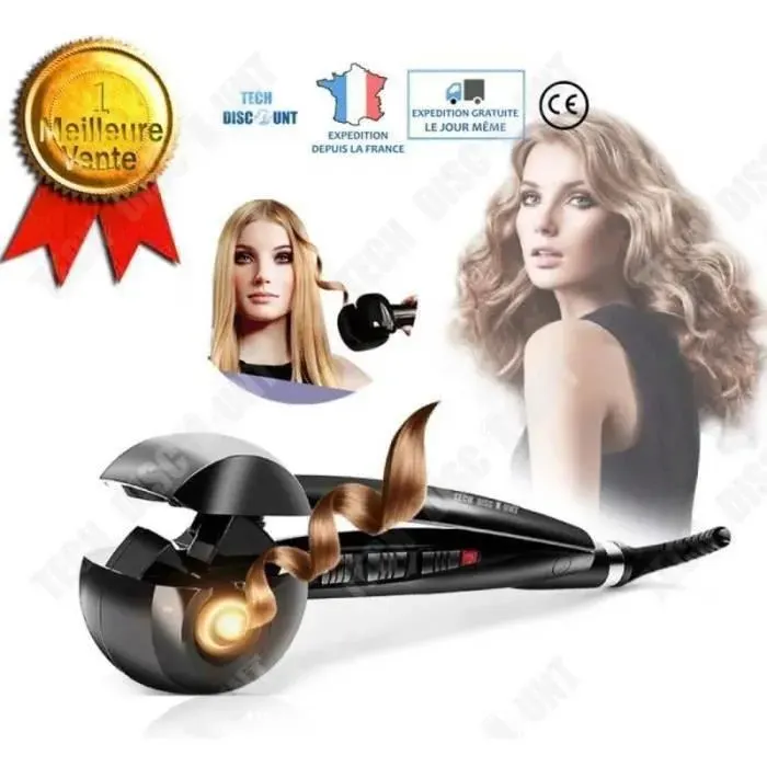 TD® Fer à boucler cheveux lisseur vapeur friser Bigoudi automatique volume électrique chauffage lissage céramique outils de — coloris Noir