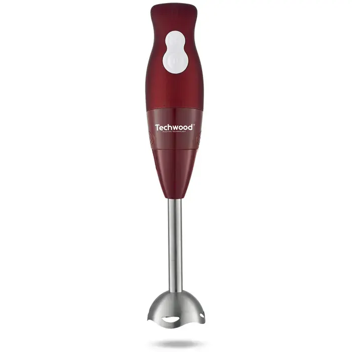 Techwood Mixeur Plongeant 3 en 1 300W Rouge - Hachoir 500ml 2 Vitesses Lames Inox Support Rangement TMS-8355