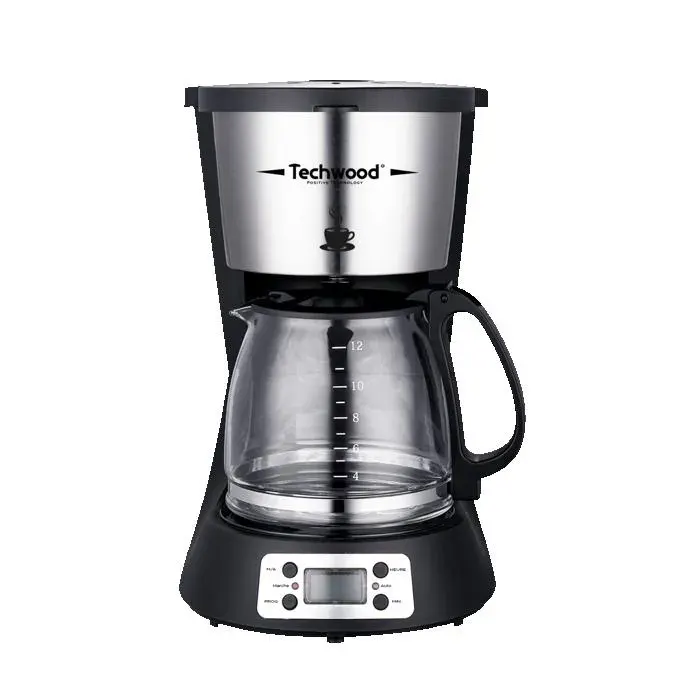 Techwood TCA-1296 Cafetière Programmable 10/12 Tasses Filtre Permanent Lavable 1000W Maintien au Chaud 15 L Noir
