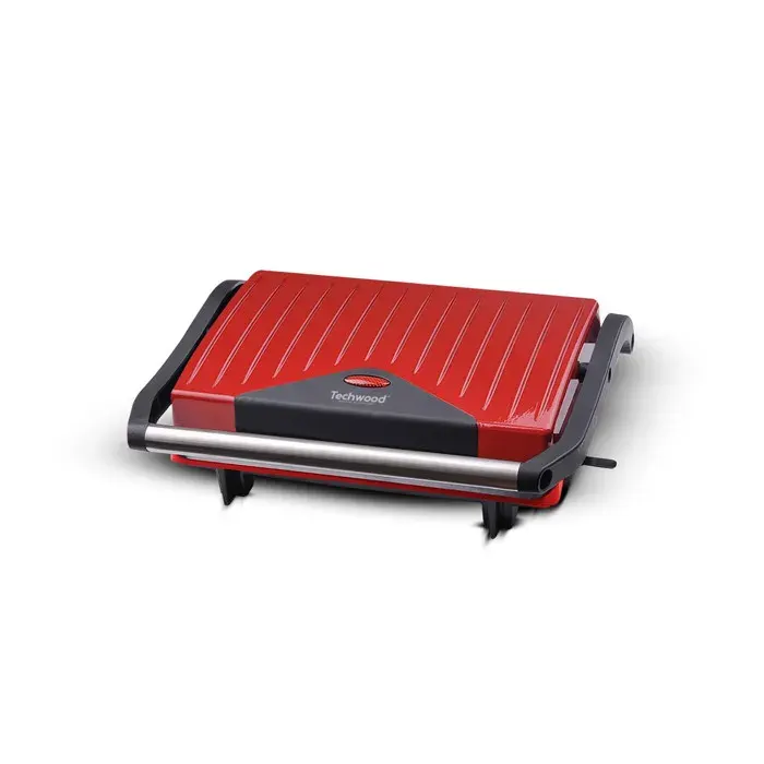 Techwood TPG-755 - Panini Grill Rouge 750 W avec pieds anti dérapant Plaque grill anti-adhésive