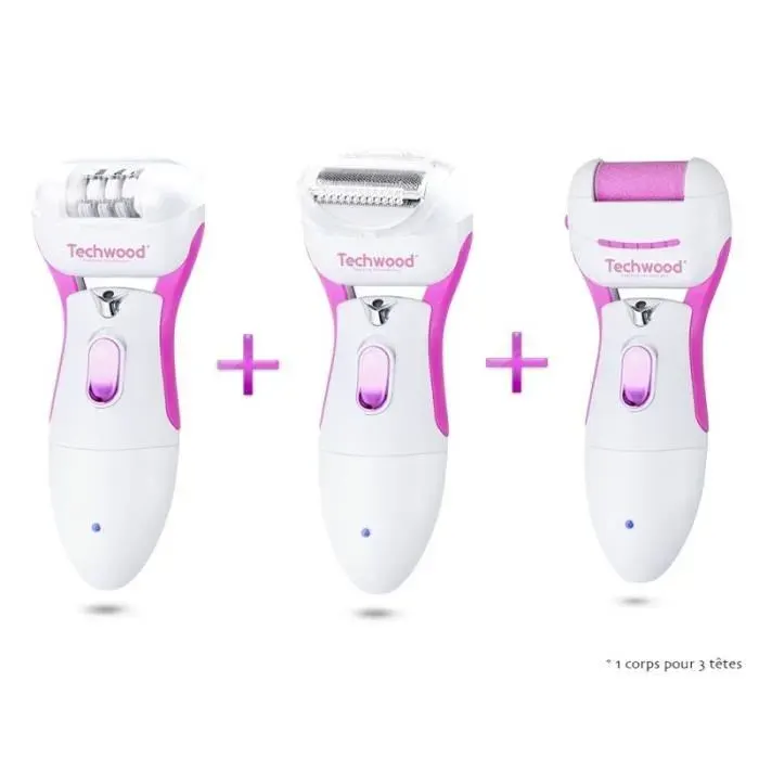TECHWOOD TREP351 Râpe électrique anti-callosité + Épilateur + Rasoir - Rose