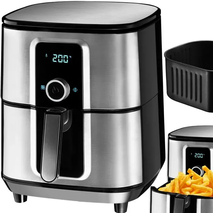 TECTAKE Friteuse à air chaud BEN Écran tactile LED et bouton rotatif avec 8 programmes ni graisse ni huile Argent