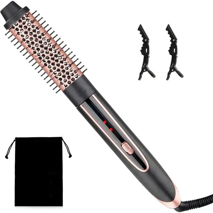 Thermal Brush 3 in 1Brosse Chauffante 38MMBrosse Thermiquefer à friser amovible et portable pour Créer des BouclesDouble (rose)