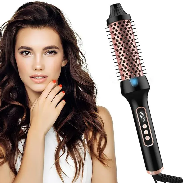 Thermal Brush Ionique Brosse Chauffante Coiffante 38MM Double PTC Fer à Friser 120-200℃ Écran LCD Peigne Chauffant Brosse Lissante