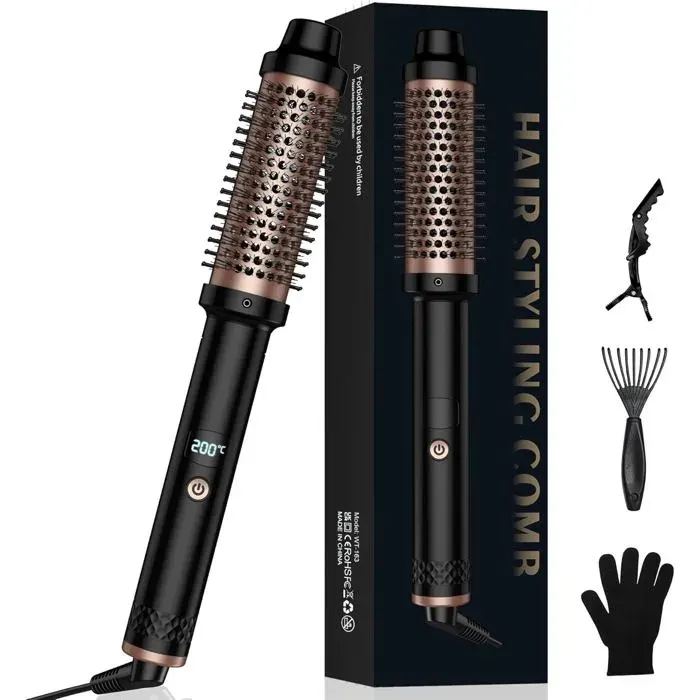 Thermal BrushBrosse thermique 38mm 3 EN 1Brosse à friser Affichage LCD 120-200℃Augmenter le volume des cheveuxBoucles