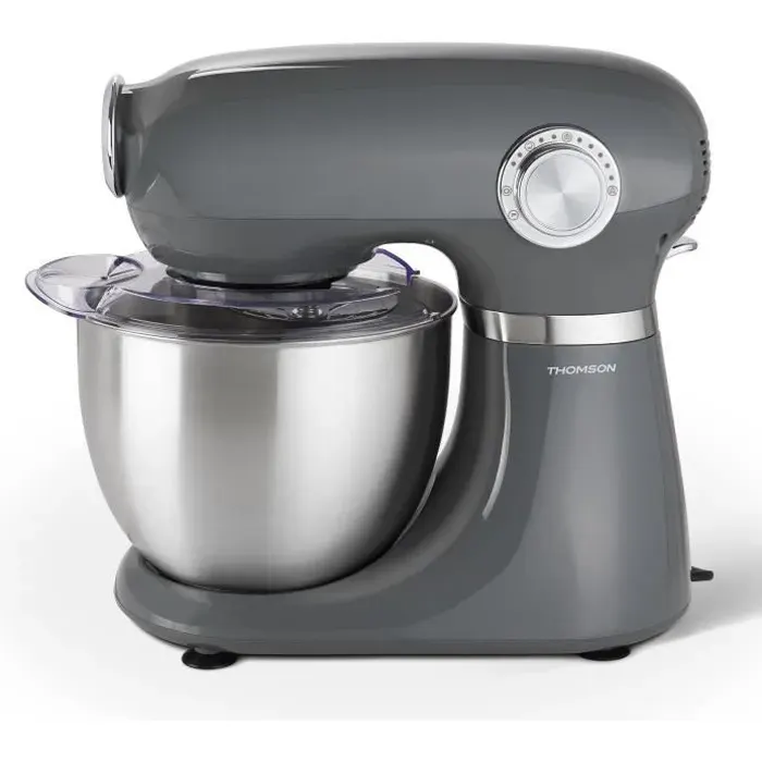 THOMSON - THFP3510G - Robot pâtissier - Bol inox (5L) - 12 vitesse + Pulse - Système planétaire - Pieds ventouses - Gris