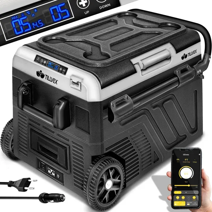 tillvex Glacière à Compresseur Noir 40 L Avec Batterie Congélateur Electrique avec Contrôle WiFi-APP Port USB 12/24 V 230V