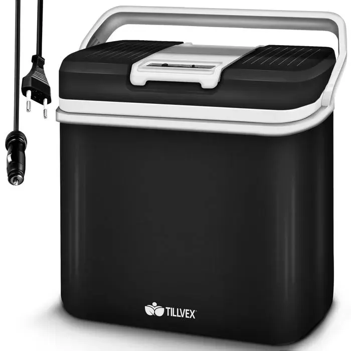 tillvex® Glacière électrique 24L Anthracite Mini réfrigérateur 230V et 12V pour Voiture Camping Refroidit et réchauffe ECO