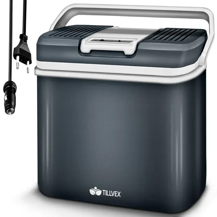 tillvex® Glacière électrique 24L Gris Mini réfrigérateur 230V et 12V pour Voiture Camping Refroidit et réchauffe ECO Mode
