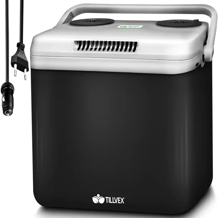 tillvex® Glacière électrique 32L Anthracite Mini réfrigérateur 230V et 12V pour Voiture Camping Refroidit et réchauffe ECO