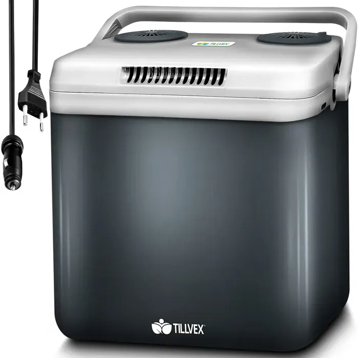 tillvex® Glacière électrique 32L Gris Mini réfrigérateur 230V et 12V pour Voiture Camping Refroidit et réchauffe Mode ECO