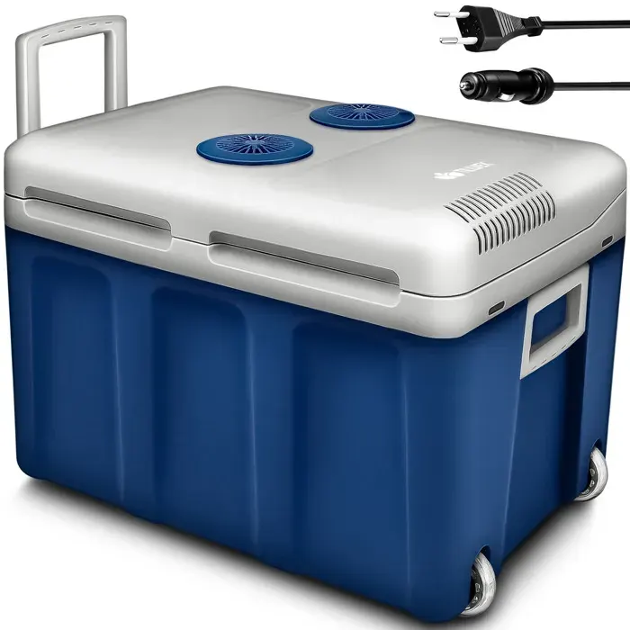 tillvex® Glacière électrique 40l Bleu avec roulettes Mini réfrigérateur 230V et 12V Voiture Camping Refroidissement et Chaleur