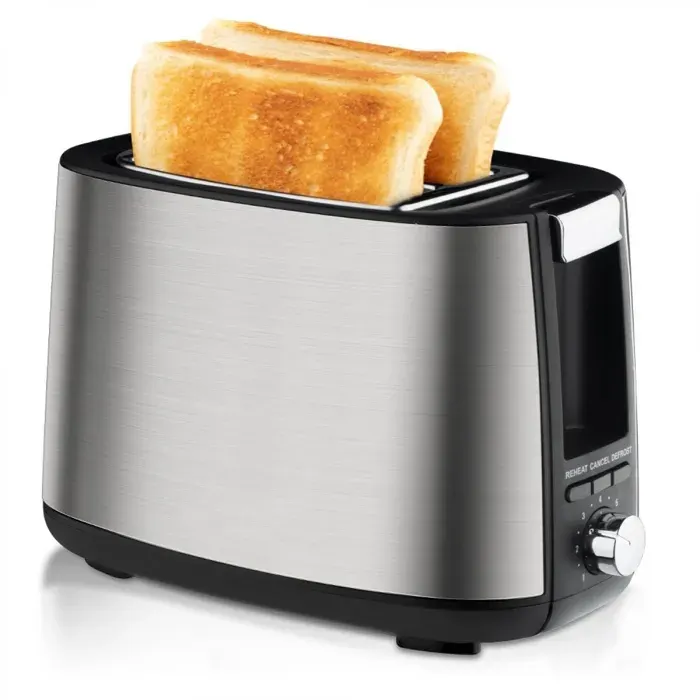 Toaster 2 tranches en acier inoxydable 7 niveaux de brunissagefonctions décongélation et réchauffageidéal pour le petit-déjeuner