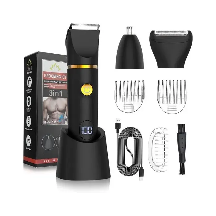 Tondeuse 3-en-1 pour hommes - Rasoir pour le nez le avec écran LED - Étanche IPX6 pour lépilation des jambes et du torse