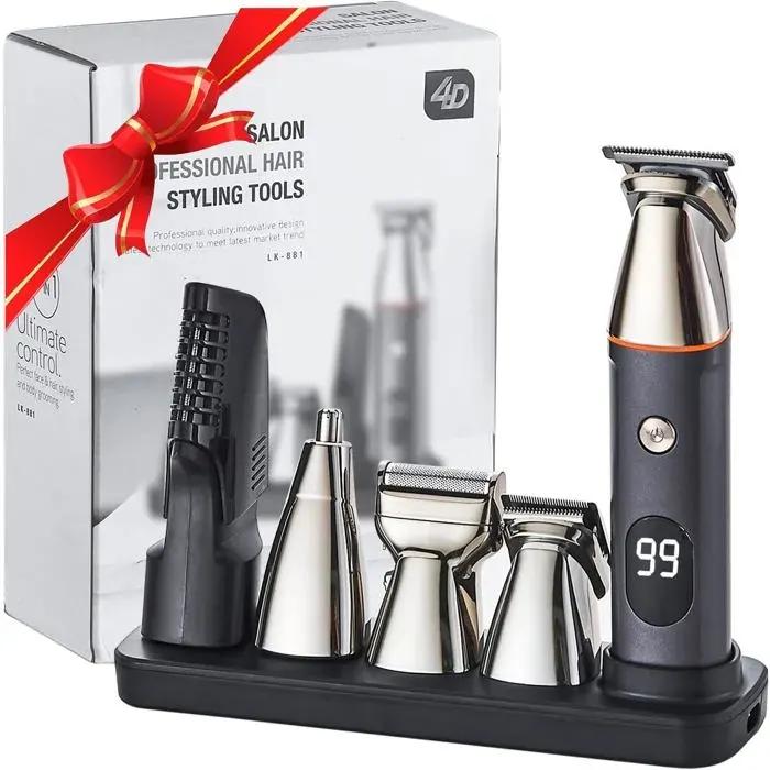 Tondeuse à barbe 5 en 1 pour homme sans fil moustache nez kit de coupe de cheveux kit de coupe de cheveux rechargeable par