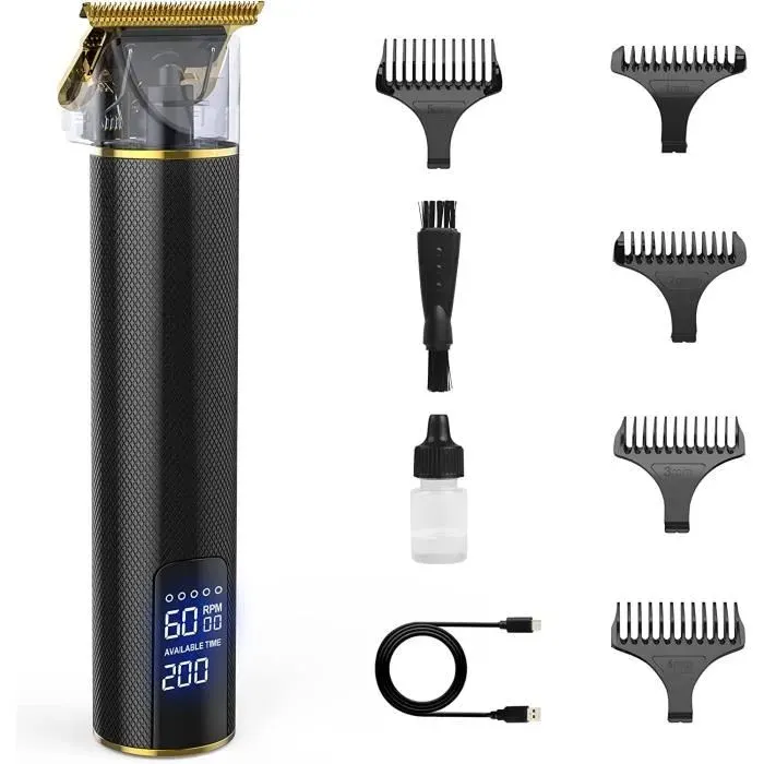 Tondeuse à Barbe pour Hommes Tondeuse à Cheveux USB Charge Tondeuse Barbe avec LED Affichage et 5 Peignes de Guidage