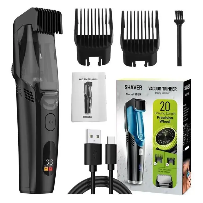 Tondeuse à Cheveux Aspirante avec Écran LCD Tondeuse Électrique Rechargeable ZK-9899 Précision & Propreté Le noir