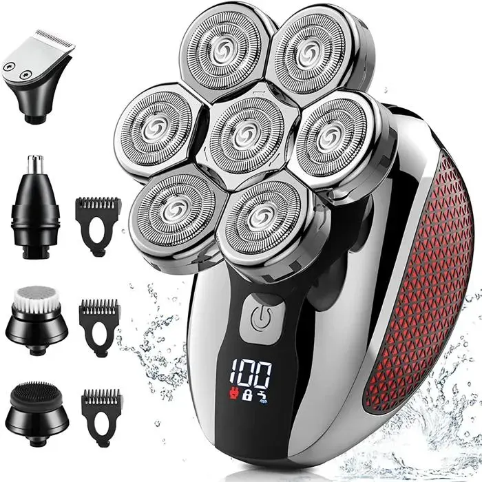 Tondeuse à cheveux écran LED étanche IPX6 chargement USB noire et rouge