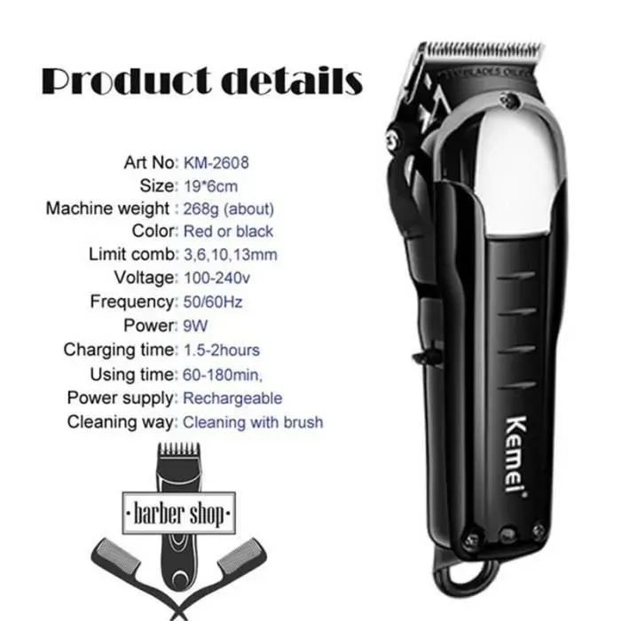 Tondeuse à cheveux électrique Kemei KM-2608 - Noir