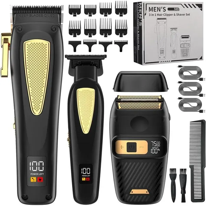 Tondeuse À Cheveux Et Tondeuse Professionnelle 3 En 1 Pour Homme - Rasoir Électrique - Tondeuse À Barbe Rechargeable - Cadeau