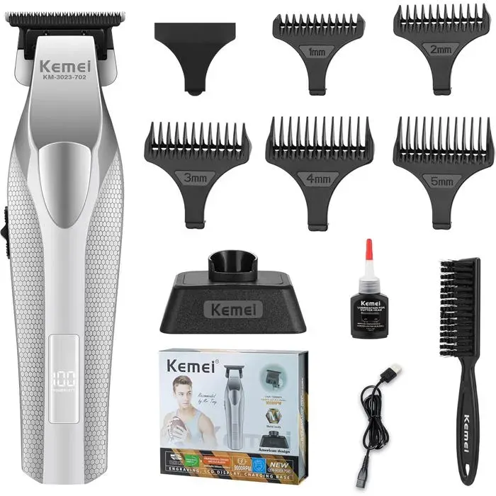 Tondeuse à cheveux - KEMEI - 3023-702 - Corps métal - 9000 tr/min - 120 min autonomie
