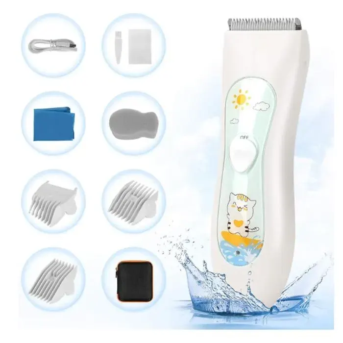 Tondeuse à Cheveux pour Bébé Tondeuse Bebe Silencieux Sans fil Silencieuse Câble USB Rechargeable dans un Sac Rangement(With Bag)