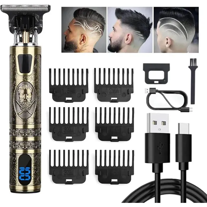 Tondeuse À Cheveux Pour Homme Position T-Zéro Avec Écran Led Barbier Tondeuse Professionnelle Ipx7 6 Peignes (15 – 9 Mm)