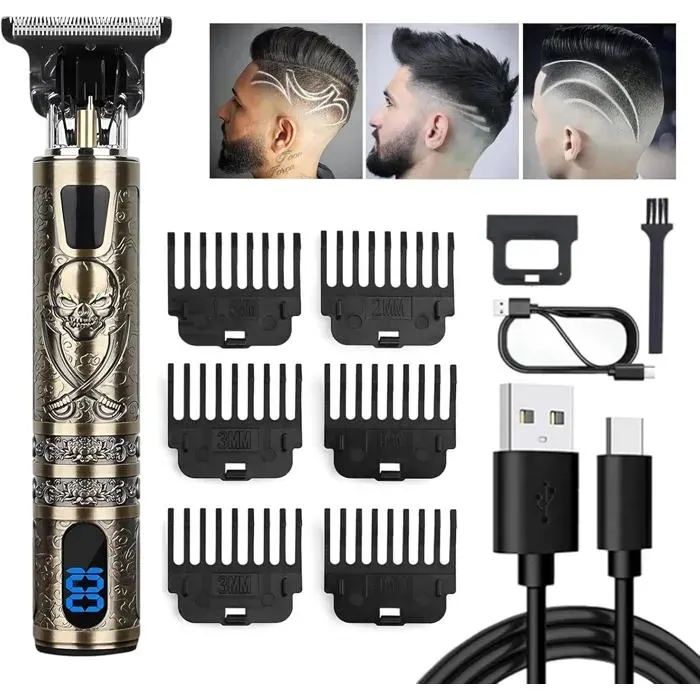 Tondeuse À Cheveux Pour HommeT-Zéro PositionAvec Écran LedTondeuse À Cheveux ProfessionnelleIpx76 Peignes(15-9Mm)Rech[IN47]