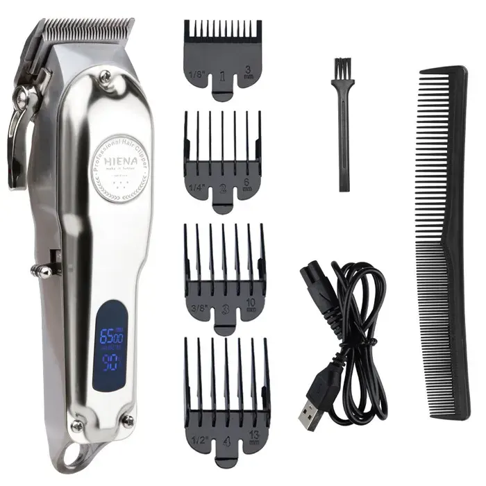 Tondeuse à cheveux professionnel électrique tout en métal LCD numérique sans fil hommes argent or coupe de cheveux TONDEUSE CHEVEUX