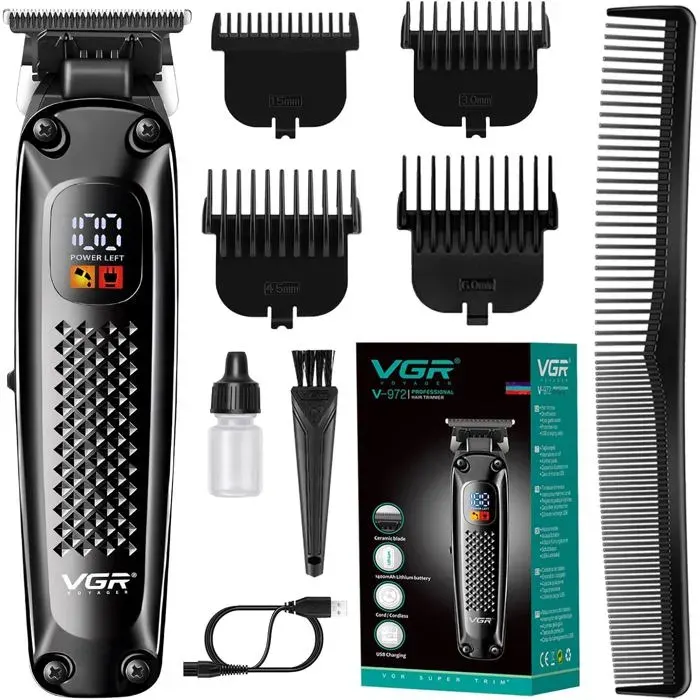Tondeuse à cheveux professionnelle avec affichage LED et cordon-Tondeuse de barbier pour homme-Kit de tondeuse électrique
