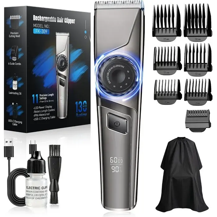 Tondeuse À Cheveux Professionnelle Avec Chargement Usb C Affichage Led Ipx6 Étanche Ipx6 < 65 Db Kit De Barbier Professionne
