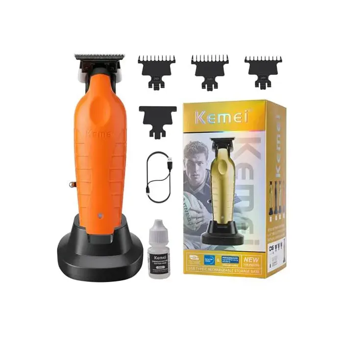 Tondeuse à cheveux professionnelle - KEMEI - 2099 - Tête T titane/céramique - Batterie 1200mAh 180min - Orange