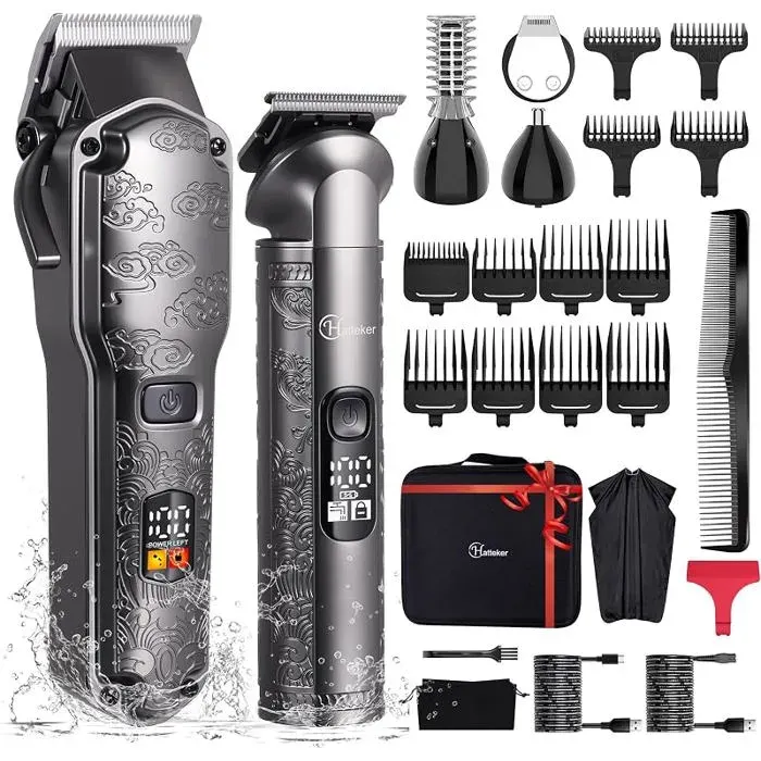 Tondeuse à cheveux professionnelle pour hommes Set de tondeuses à barbe et à cheveux T Bde Trimmer vable Kit Gris