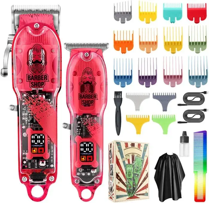 Tondeuse à cheveux professionnelle tondeuse à cheveux ensemble de barbe avec 16 peignes Rose