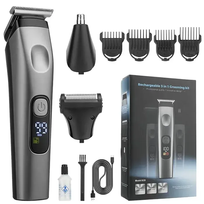 Tondeuse à cheveux rasoir et coupe-poils de nez 3 en 1 pour homme chargement USB pratique écran LED