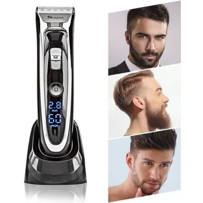 Tondeuse à cheveux sans fil - Lames céramique et titane Écran LCD et réglage précis - Coiffure homme et salon