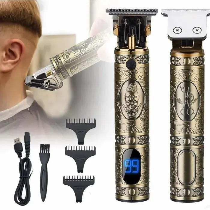 Tondeuse à cheveux - SURKER - Professionnelle - USB Rechargeable - Affichage LED - 3 Peignes de Guidage Doré et no TONDEUSE CHEVEUX