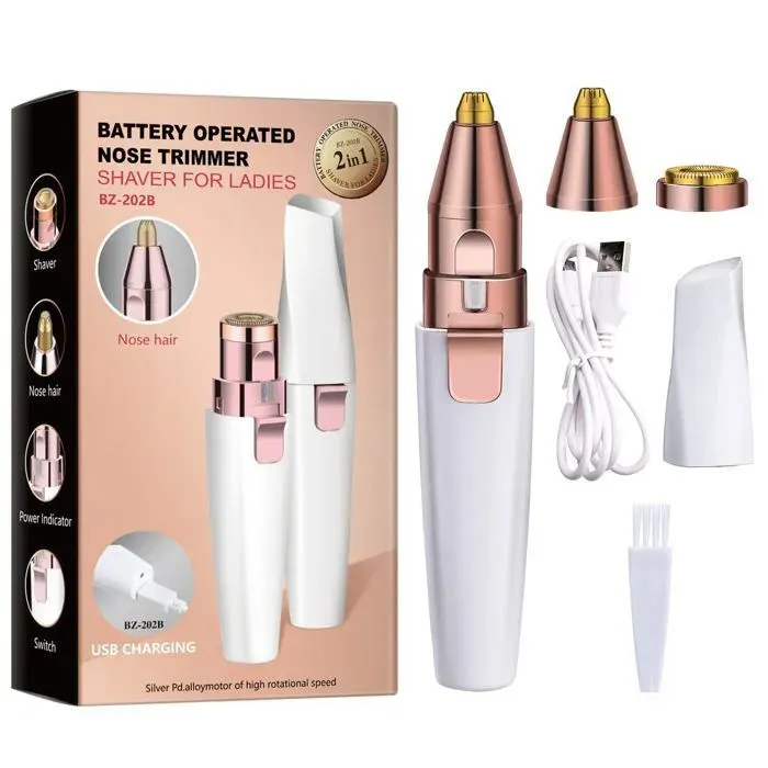 Tondeuse à sourcils électrique 2 en 1 mini et portable pour les poils du nez et de la lèvre supérieure - 5 pièces