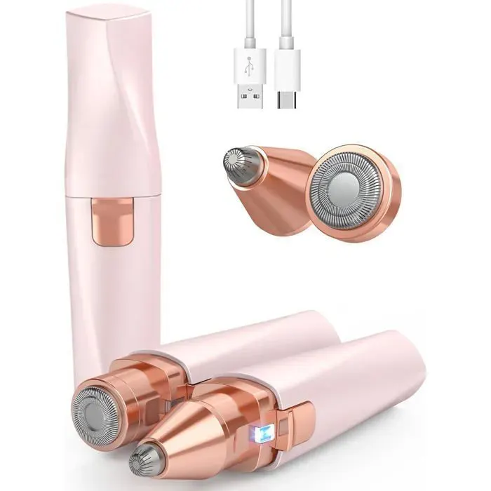 Tondeuse à sourcils et rasoir visage femme - 2 en 1 - Rechargeable USB - Lumière LED intégrée - Indolore