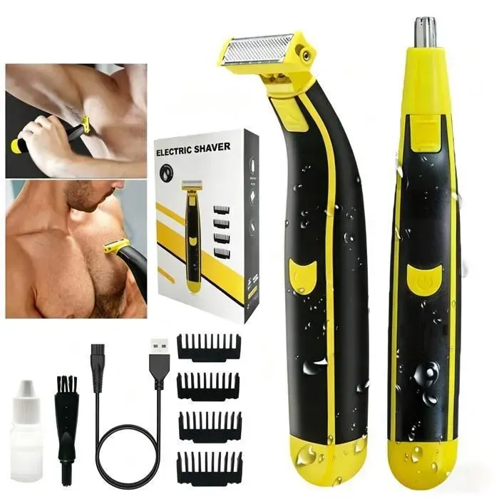 Tondeuse barbe électrique - HIBA - 2-en-1 4 têtes - Étanche IPX7 - Autonomie 60 min - USB rechargeable — coloris Verte